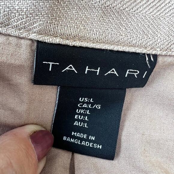 TAHARI women’s L jacket full zipper flap pockets tan - Picture 5 of 12